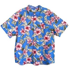 Tommy Bahama Mens L Coconut Point IslandZone Hibiscus Cay Blue Camp Shirt NWT